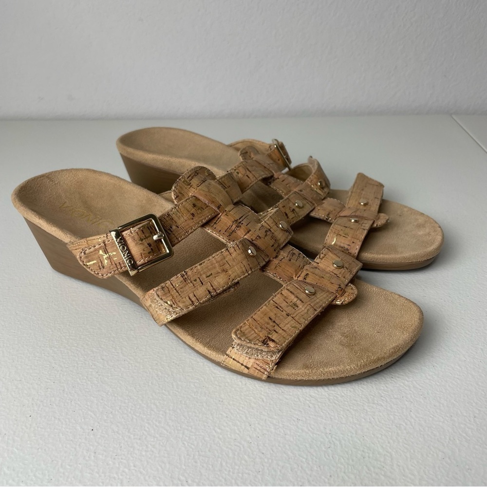 Vionic Tan Strappy Radia Cork Wedges Shoes Size 8